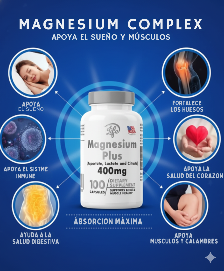 ✅ Magnesio Plus 400 mg – Energía, Sueño y Bienestar en 1 Cápsula